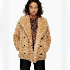 NWT Topshop camel textured teddy  coat 6